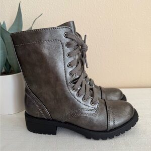 New Arizona Jones Metallic Faux Suede Combat Boots